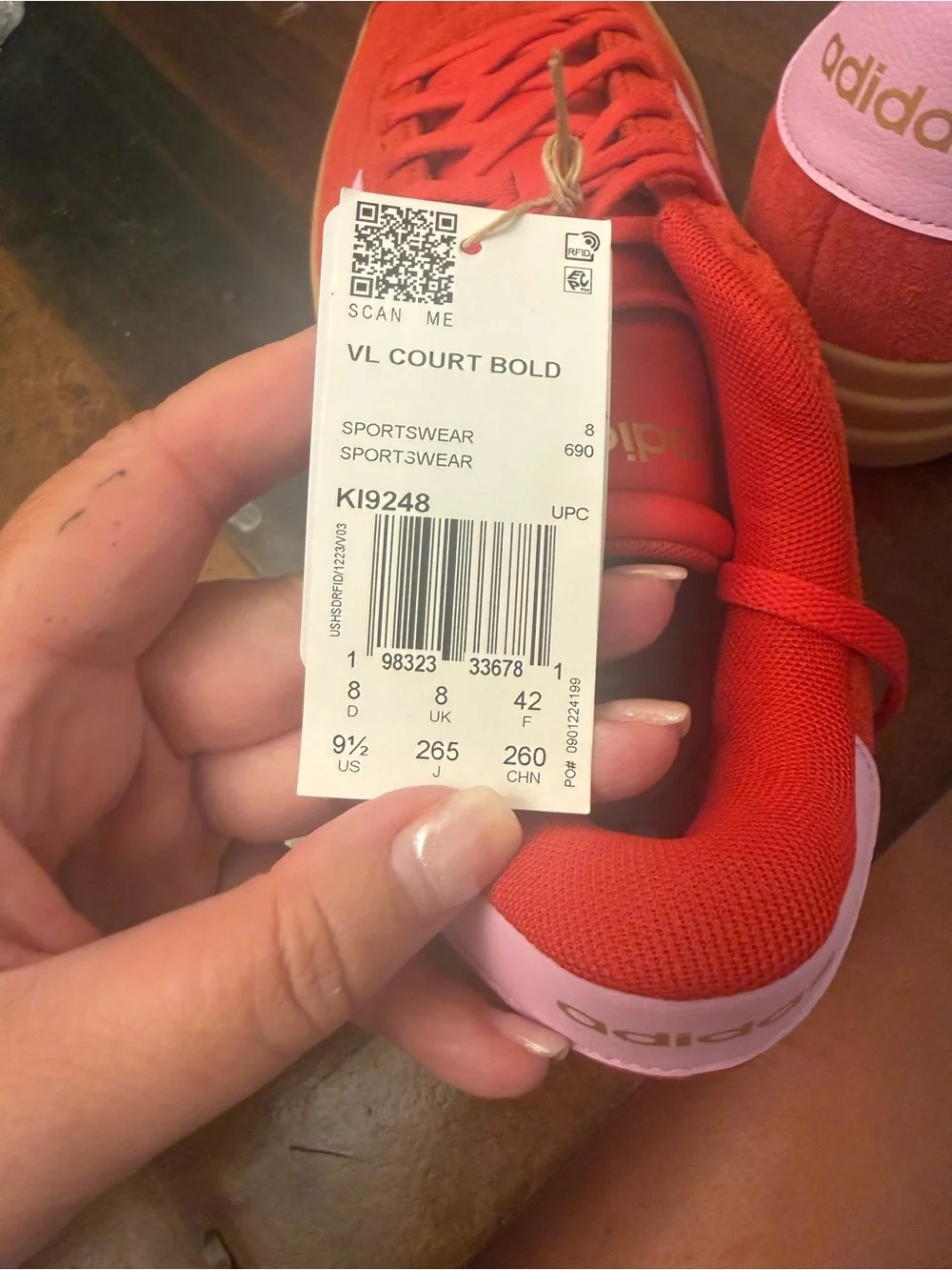 Red Suede Adidas VL Court Bold platform sneakers w gum sole